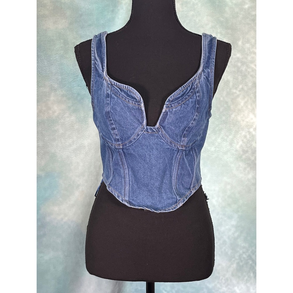 Lone Star Denim Corset Top Medium Wash Blue Smocked Back Bustier Size M